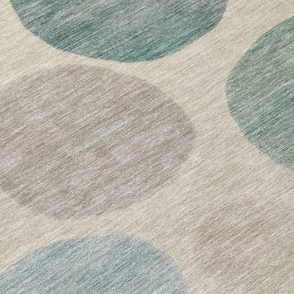 HomeRoots 5' Modern Geometric Area Rug in Teal Blue, Ivory, and Pale Aqua – Washable Indoor/Outdoor Design 5' X 8' 630592