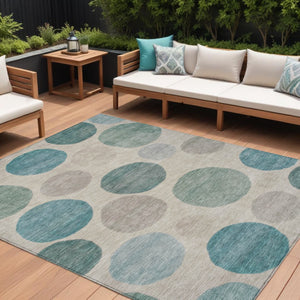 HomeRoots 5' Modern Geometric Area Rug in Teal Blue, Ivory, and Pale Aqua – Washable Indoor/Outdoor Design 8' X 10' 630594