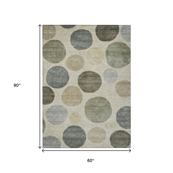 HomeRoots 5' Stylish Taupe Beige and Ivory Geometric Area Rug - Durable, Washable for Indoor and Outdoor Use 5' X 8' 630598