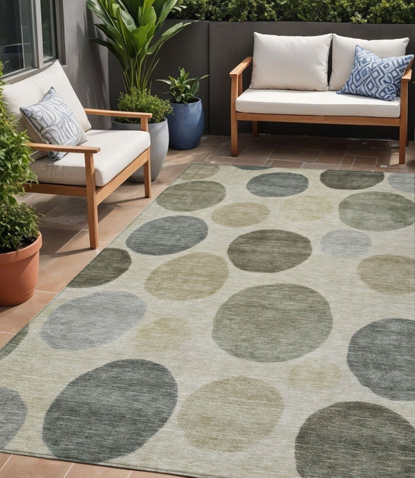 HomeRoots 5' Stylish Taupe Beige and Ivory Geometric Area Rug - Durable, Washable for Indoor and Outdoor Use 5' X 8' 630598