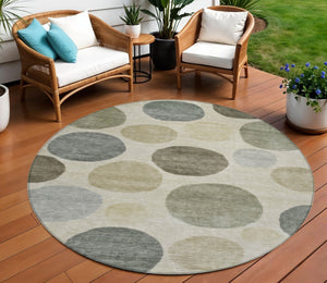HomeRoots 5' Stylish Taupe Beige and Ivory Geometric Area Rug - Durable, Washable for Indoor and Outdoor Use 8' Round 630599