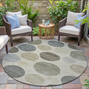 HomeRoots 5' Stylish Taupe Beige and Ivory Geometric Area Rug - Durable, Washable for Indoor and Outdoor Use 8' Round 630599