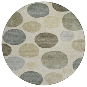 HomeRoots 5' Stylish Taupe Beige and Ivory Geometric Area Rug - Durable, Washable for Indoor and Outdoor Use 8' Round 630599