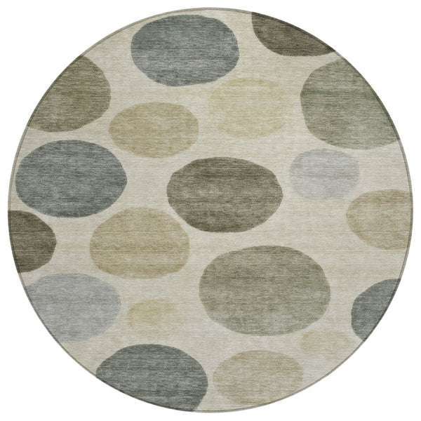 HomeRoots 5' Stylish Taupe Beige and Ivory Geometric Area Rug - Durable, Washable for Indoor and Outdoor Use 8' Round 630599