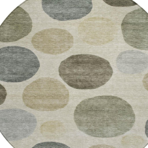 HomeRoots 5' Stylish Taupe Beige and Ivory Geometric Area Rug - Durable, Washable for Indoor and Outdoor Use 8' Round 630599