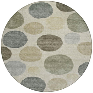 HomeRoots 5' Stylish Taupe Beige and Ivory Geometric Area Rug - Durable, Washable for Indoor and Outdoor Use 8' Round 630599