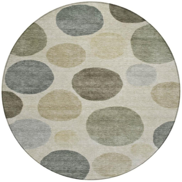 HomeRoots 5' Stylish Taupe Beige and Ivory Geometric Area Rug - Durable, Washable for Indoor and Outdoor Use 8' Round 630599