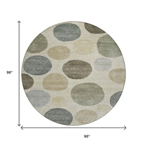 HomeRoots 5' Stylish Taupe Beige and Ivory Geometric Area Rug - Durable, Washable for Indoor and Outdoor Use 8' Round 630599