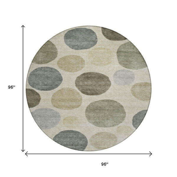 HomeRoots 5' Stylish Taupe Beige and Ivory Geometric Area Rug - Durable, Washable for Indoor and Outdoor Use 8' Round 630599
