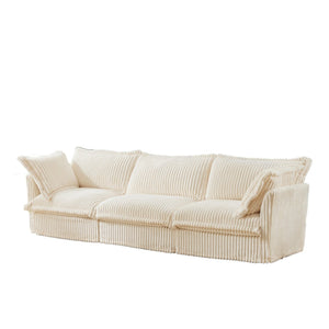 English Elm Slipcovered Modern 3-Seater Sofa - Plush Cream Corduroy With Deep Seating & Flexible Design Features W3041S00020-GIGA