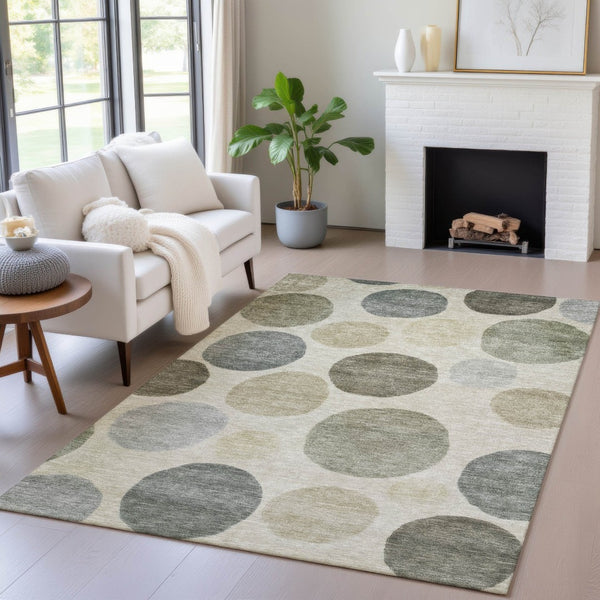 HomeRoots 5' Stylish Taupe Beige and Ivory Geometric Area Rug - Durable, Washable for Indoor and Outdoor Use 8' X 10' 630600