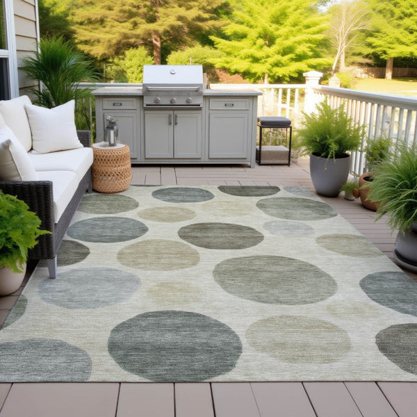 HomeRoots 5' Stylish Taupe Beige and Ivory Geometric Area Rug - Durable, Washable for Indoor and Outdoor Use 9' X 12' 630601