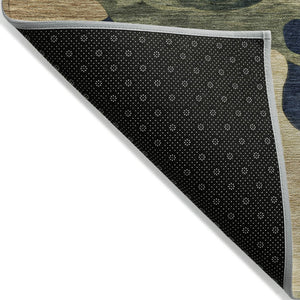 HomeRoots 5' Abstract Navy Blue, Gold & Olive Green Washable Area Rug for Stylish Indoor & Outdoor Spaces 5' X 8' 630604