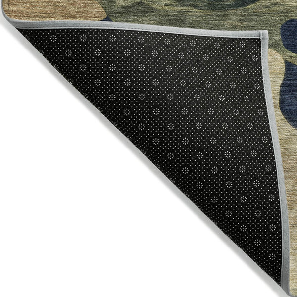 HomeRoots 5' Abstract Navy Blue, Gold & Olive Green Washable Area Rug for Stylish Indoor & Outdoor Spaces 8' Round 630605