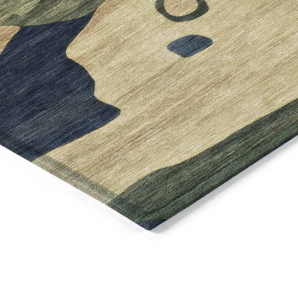 HomeRoots 5' Abstract Navy Blue, Gold & Olive Green Washable Area Rug for Stylish Indoor & Outdoor Spaces 8' Round 630605