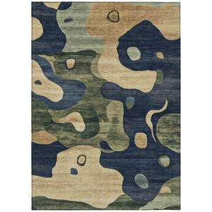 HomeRoots 5' Abstract Navy Blue, Gold & Olive Green Washable Area Rug for Stylish Indoor & Outdoor Spaces 9' X 12' 630607
