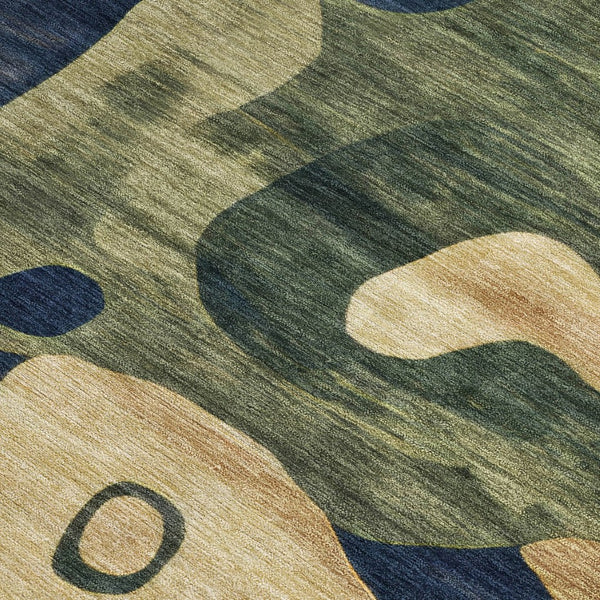 HomeRoots 5' Abstract Navy Blue, Gold & Olive Green Washable Area Rug for Stylish Indoor & Outdoor Spaces 10' X 14' 630608