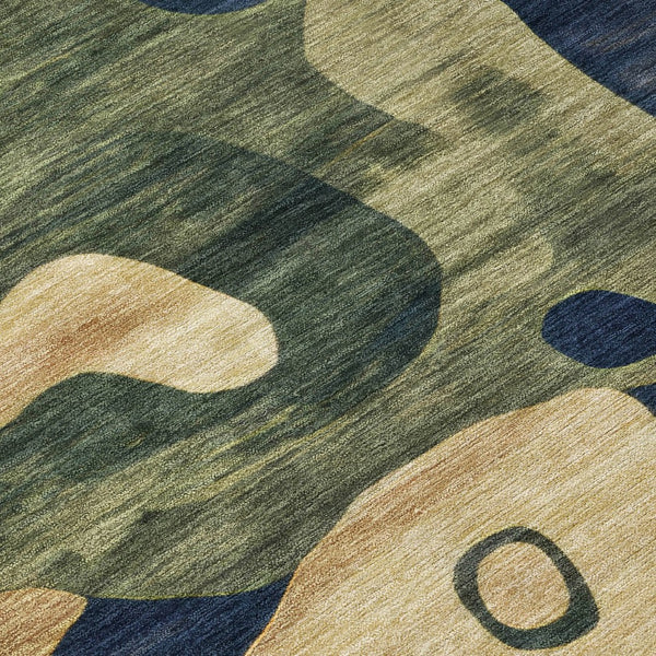 HomeRoots 5' Abstract Navy Blue, Gold & Olive Green Washable Area Rug for Stylish Indoor & Outdoor Spaces 10' X 14' 630608