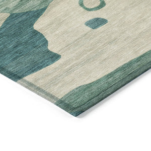 HomeRoots 5' Abstract Teal Blue, Ivory & Beige Washable Area Rug for Indoor/Outdoor Spaces - Stylish & Durable 8' Round 630611
