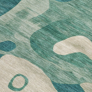 HomeRoots 5' Abstract Teal Blue, Ivory & Beige Washable Area Rug for Indoor/Outdoor Spaces - Stylish & Durable 8' X 10' 630612