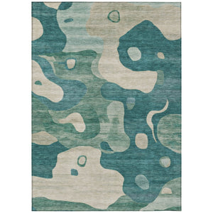 HomeRoots 5' Abstract Teal Blue, Ivory & Beige Washable Area Rug for Indoor/Outdoor Spaces - Stylish & Durable 9' X 12' 630613