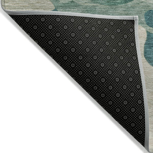 HomeRoots 5' Abstract Teal Blue, Ivory & Beige Washable Area Rug for Indoor/Outdoor Spaces - Stylish & Durable 10' X 14' 630614