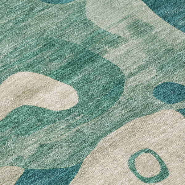 HomeRoots 5' Abstract Teal Blue, Ivory & Beige Washable Area Rug for Indoor/Outdoor Spaces - Stylish & Durable 10' X 14' 630614