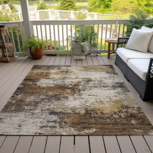 HomeRoots 5' Modern Brown and Beige Abstract Washable Area Rug for Indoor and Outdoor High-Traffic Spaces 5' X 8' 630616