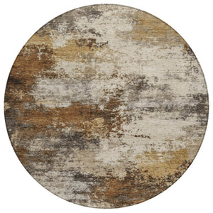 HomeRoots 5' Modern Brown and Beige Abstract Washable Area Rug for Indoor and Outdoor High-Traffic Spaces 8' Round 630617