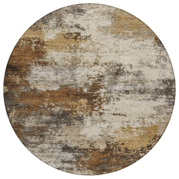 HomeRoots 5' Modern Brown and Beige Abstract Washable Area Rug for Indoor and Outdoor High-Traffic Spaces 8' Round 630617