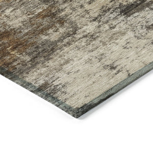 HomeRoots 5' Modern Brown and Beige Abstract Washable Area Rug for Indoor and Outdoor High-Traffic Spaces 8' Round 630617