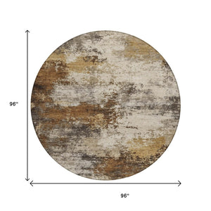 HomeRoots 5' Modern Brown and Beige Abstract Washable Area Rug for Indoor and Outdoor High-Traffic Spaces 8' Round 630617