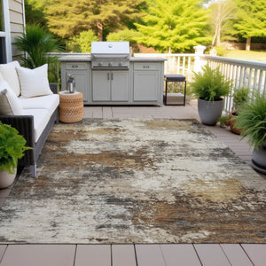 HomeRoots 5' Modern Brown and Beige Abstract Washable Area Rug for Indoor and Outdoor High-Traffic Spaces 8' X 10' 630618