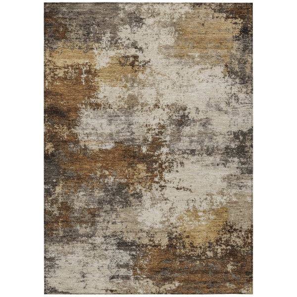 HomeRoots 5' Modern Brown and Beige Abstract Washable Area Rug for Indoor and Outdoor High-Traffic Spaces 8' X 10' 630618