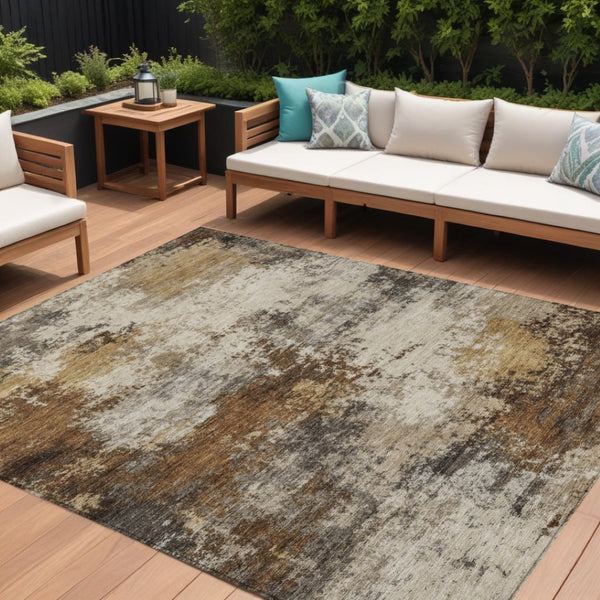 HomeRoots 5' Modern Brown and Beige Abstract Washable Area Rug for Indoor and Outdoor High-Traffic Spaces 10' X 14' 630620