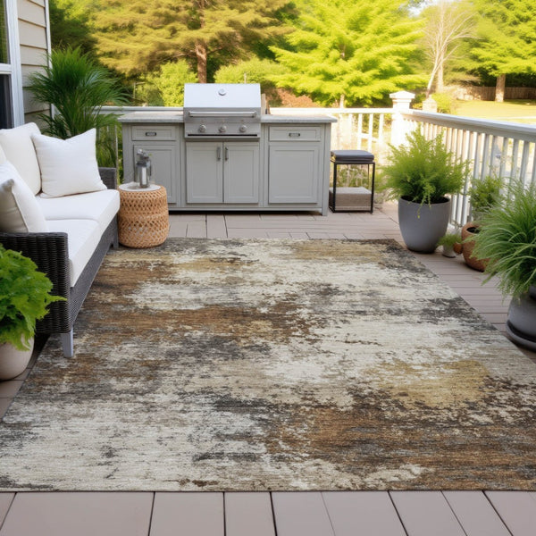 HomeRoots 5' Modern Brown and Beige Abstract Washable Area Rug for Indoor and Outdoor High-Traffic Spaces 10' X 14' 630620