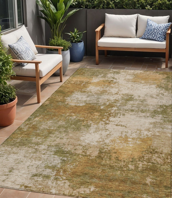 HomeRoots 5' Copper and Ivory Abstract Area Rug - Stylish, Washable, Indoor-Outdoor Design for Any Space 5' X 8' 630622
