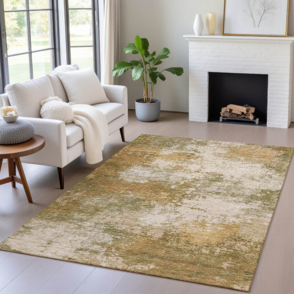 HomeRoots 5' Copper and Ivory Abstract Area Rug - Stylish, Washable, Indoor-Outdoor Design for Any Space 5' X 8' 630622