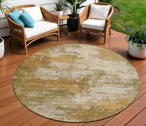 HomeRoots 5' Copper and Ivory Abstract Area Rug - Stylish, Washable, Indoor-Outdoor Design for Any Space 8' Round 630623