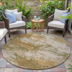 HomeRoots 5' Copper and Ivory Abstract Area Rug - Stylish, Washable, Indoor-Outdoor Design for Any Space 8' Round 630623