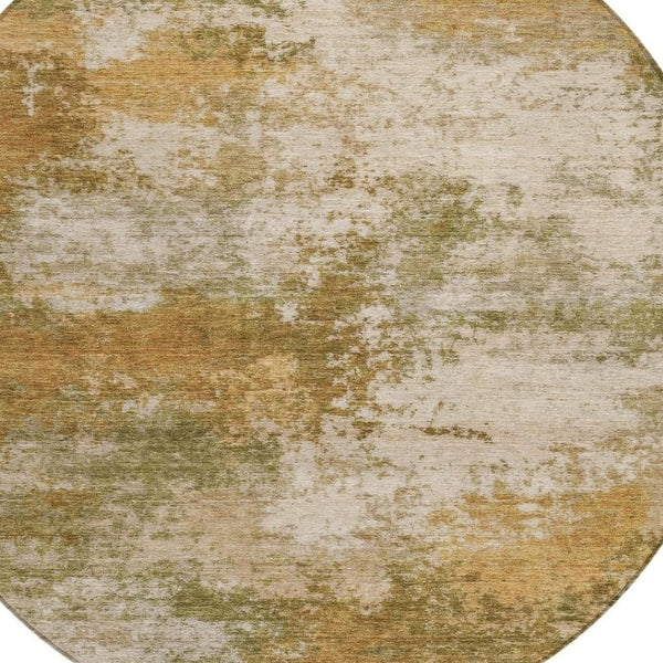 HomeRoots 5' Copper and Ivory Abstract Area Rug - Stylish, Washable, Indoor-Outdoor Design for Any Space 8' Round 630623