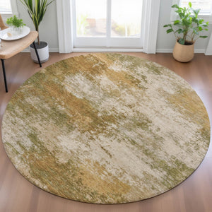 HomeRoots 5' Copper and Ivory Abstract Area Rug - Stylish, Washable, Indoor-Outdoor Design for Any Space 8' Round 630623