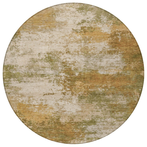 HomeRoots 5' Copper and Ivory Abstract Area Rug - Stylish, Washable, Indoor-Outdoor Design for Any Space 8' Round 630623