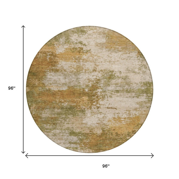 HomeRoots 5' Copper and Ivory Abstract Area Rug - Stylish, Washable, Indoor-Outdoor Design for Any Space 8' Round 630623
