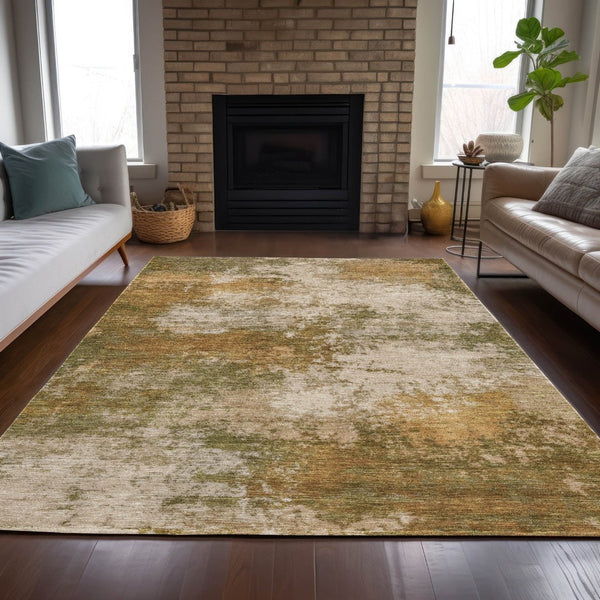 HomeRoots 5' Copper and Ivory Abstract Area Rug - Stylish, Washable, Indoor-Outdoor Design for Any Space 8' X 10' 630624