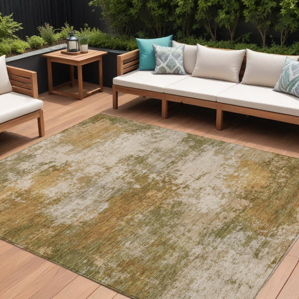 HomeRoots 5' Copper and Ivory Abstract Area Rug - Stylish, Washable, Indoor-Outdoor Design for Any Space 9' X 12' 630625