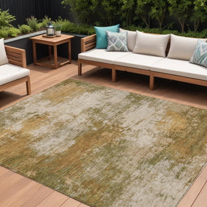 HomeRoots 5' Copper and Ivory Abstract Area Rug - Stylish, Washable, Indoor-Outdoor Design for Any Space 10' X 14' 630626