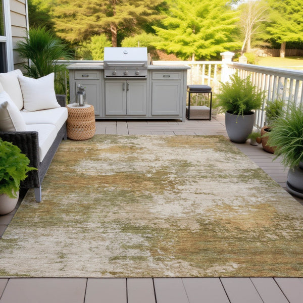 HomeRoots 5' Copper and Ivory Abstract Area Rug - Stylish, Washable, Indoor-Outdoor Design for Any Space 10' X 14' 630626