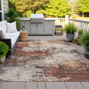HomeRoots 5' Abstract Rust and Beige Area Rug - Durable, Washable Indoor/Outdoor Design for All Spaces 5' X 8' 630628
