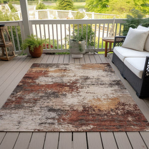 HomeRoots 5' Abstract Rust and Beige Area Rug - Durable, Washable Indoor/Outdoor Design for All Spaces 5' X 8' 630628